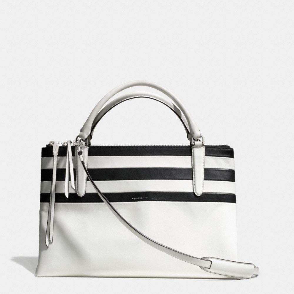 COACH®,THE BOROUGH BAG IN BAR STRIPE LEATHER,Leather,Large,UE/IVORY MULTICOLOR,Front View