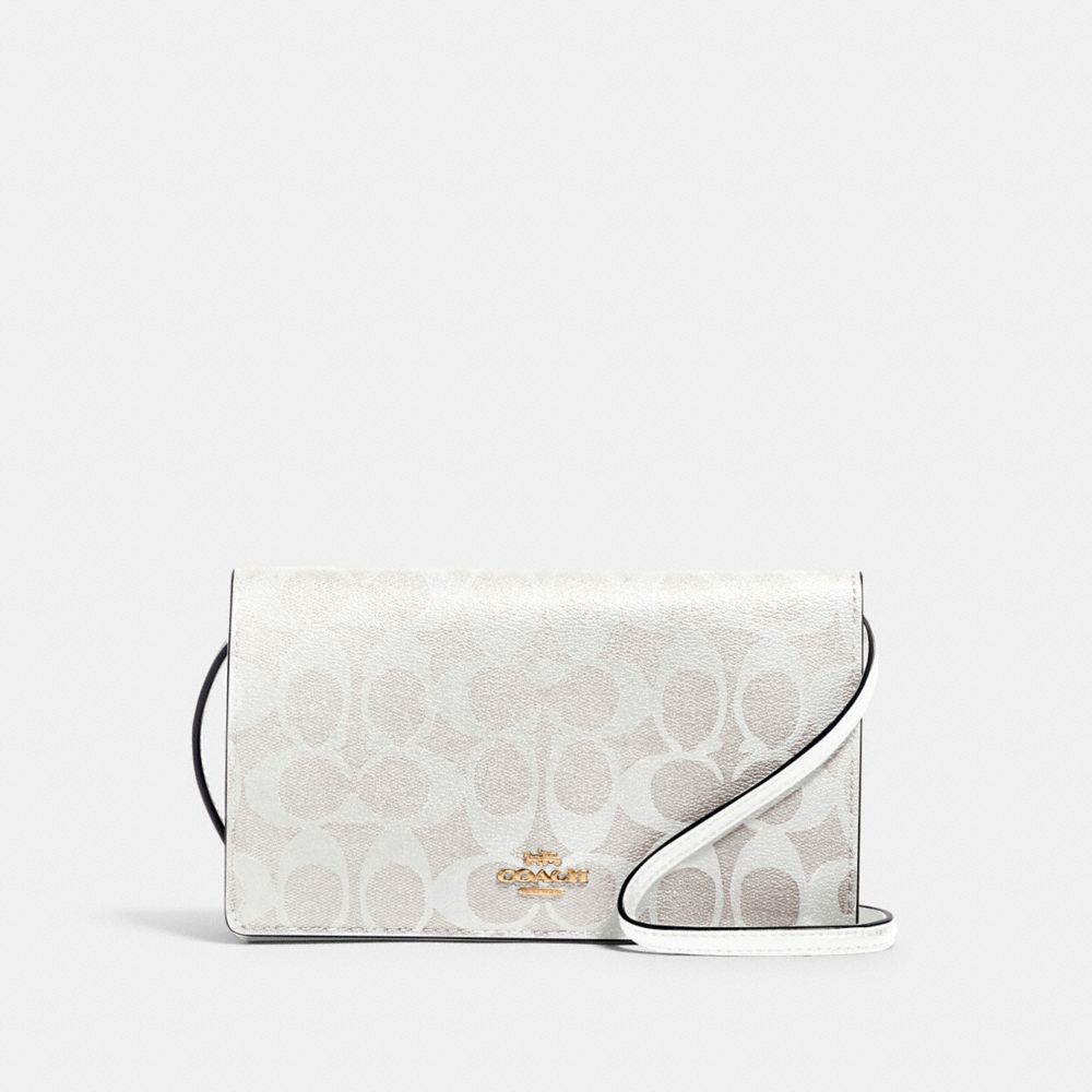 COACH®,ANNA FOLDOVER CLUTCH CROSSBODY IN SIGNATURE CANVAS,Medium,Gold/Chalk/Glacierwhite,Front View