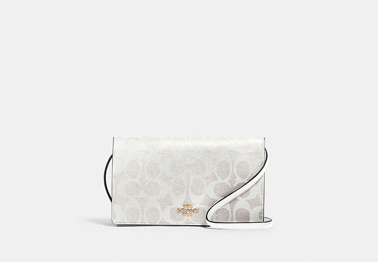 COACH®,ANNA FOLDOVER CLUTCH CROSSBODY IN SIGNATURE CANVAS,pvc,Medium,Gold/Chalk/Glacierwhite,Front View image number 0