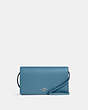 COACH®,ANNA FOLDOVER CLUTCH CROSSBODY,Pebbled Leather,Medium,Anniversary,Silver/Pacific Blue,Front View
