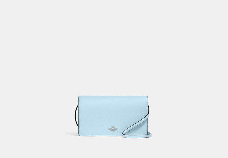 COACH®,ANNA FOLDOVER CLUTCH CROSSBODY,Pebbled Leather,Medium,Anniversary,Silver/Waterfall,Front View