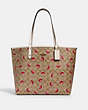 COACH®,REVERSIBLE CITY TOTE IN SIGNATURE CANVAS WITH WATERMELON PRINT,pvc,Gold/Lt Khaki/Red Multi/Chalk,Front View