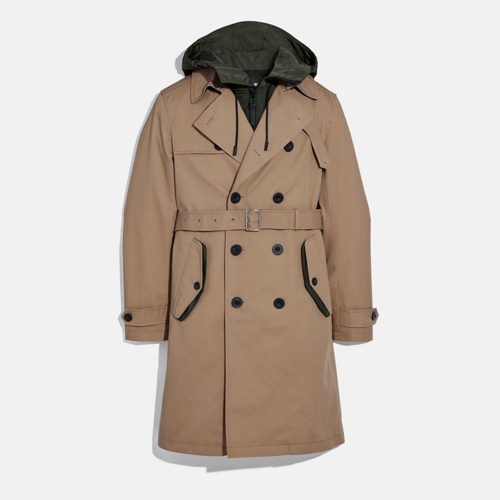 COACH®,UTILITY TRENCH COAT,Polyester,KHAKI/OLIVE,Front View image number 0