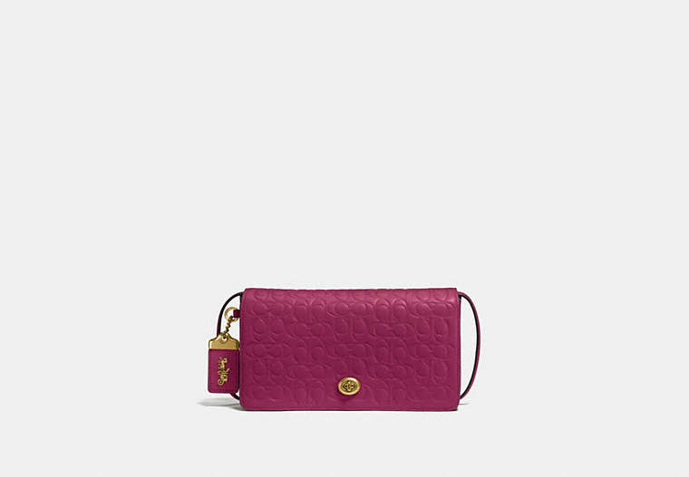 COACH®,DINKY IN SIGNATURE LEATHER,Leather,Mini,Brass/Bright Cherry,Front View