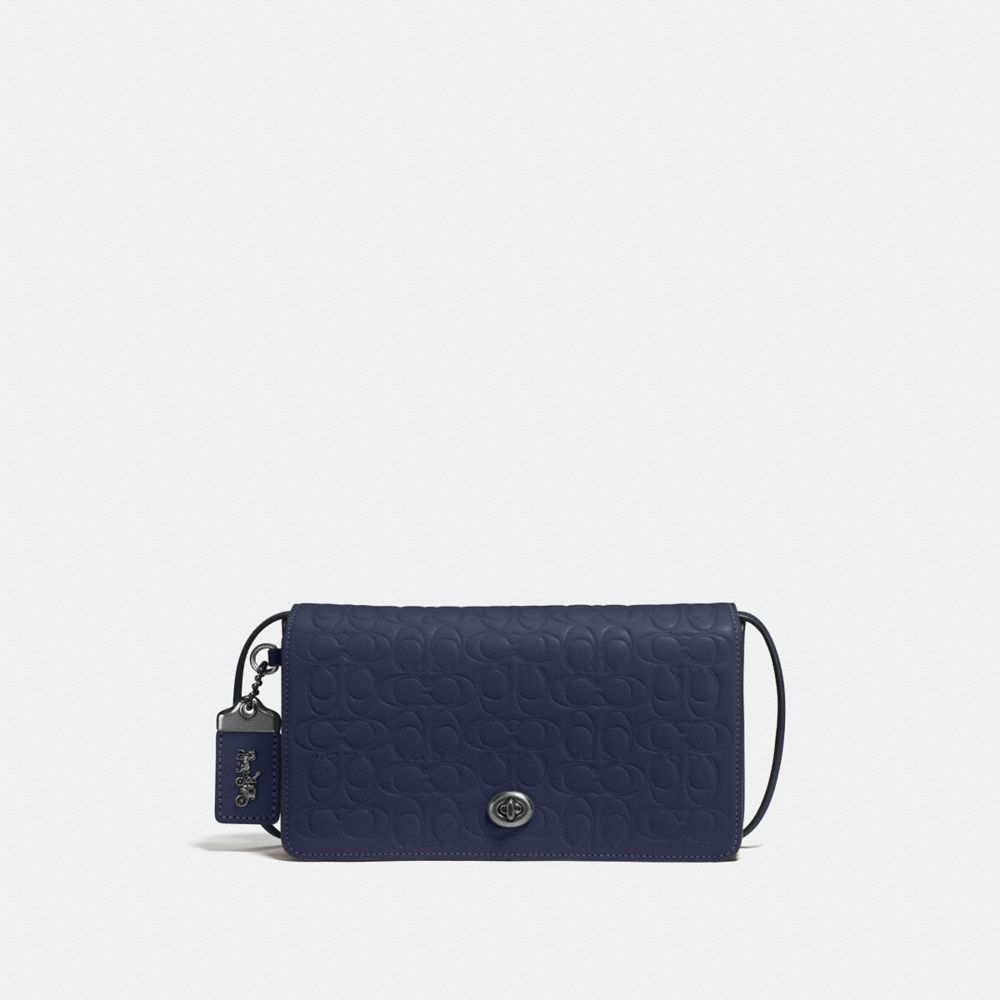 COACH®,DINKY IN SIGNATURE LEATHER,Leather,Mini,Black Copper/Midnight Navy,Front View