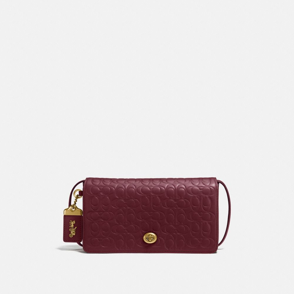 COACH®,DINKY IN SIGNATURE LEATHER,Leather,Mini,Brass/Bordeaux,Front View
