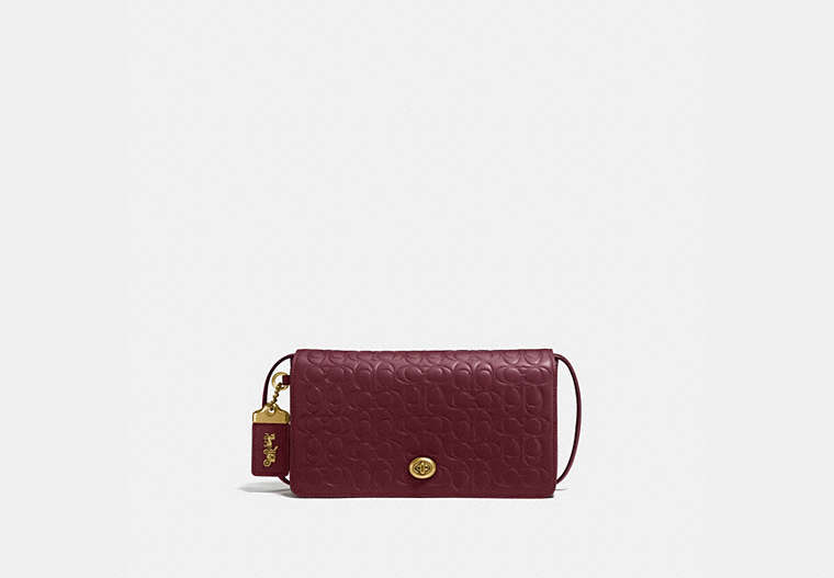 COACH®,DINKY IN SIGNATURE LEATHER,Leather,Mini,Brass/Bordeaux,Front View