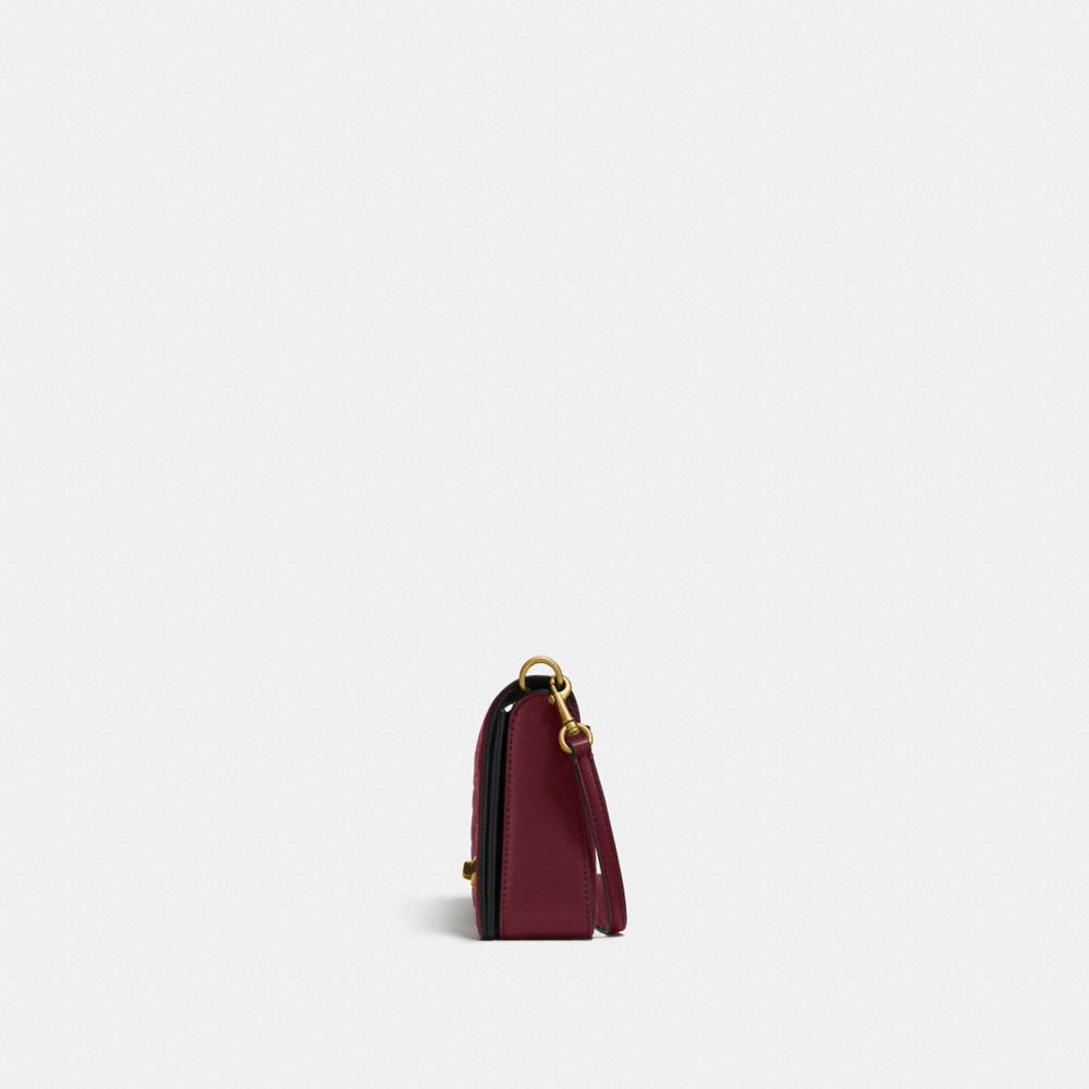 COACH®,DINKY IN SIGNATURE LEATHER,Leather,Mini,Brass/Bordeaux,Angle View