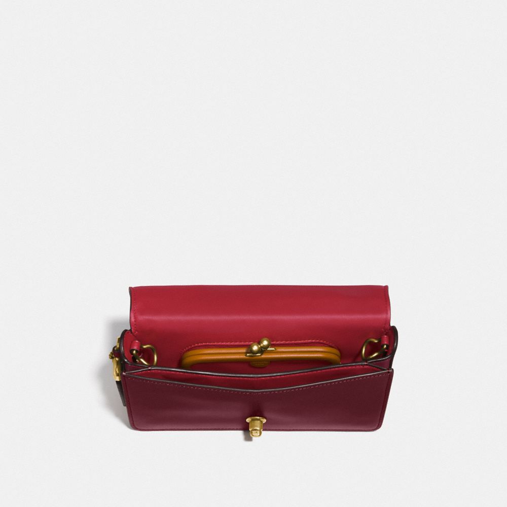 COACH®,DINKY IN SIGNATURE LEATHER,Leather,Mini,Brass/Bordeaux,Inside View,Top View