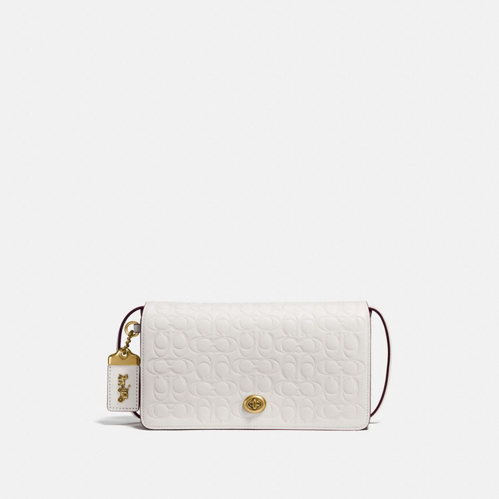 COACH®,DINKY IN SIGNATURE LEATHER,Leather,Mini,Brass/Chalk,Front View