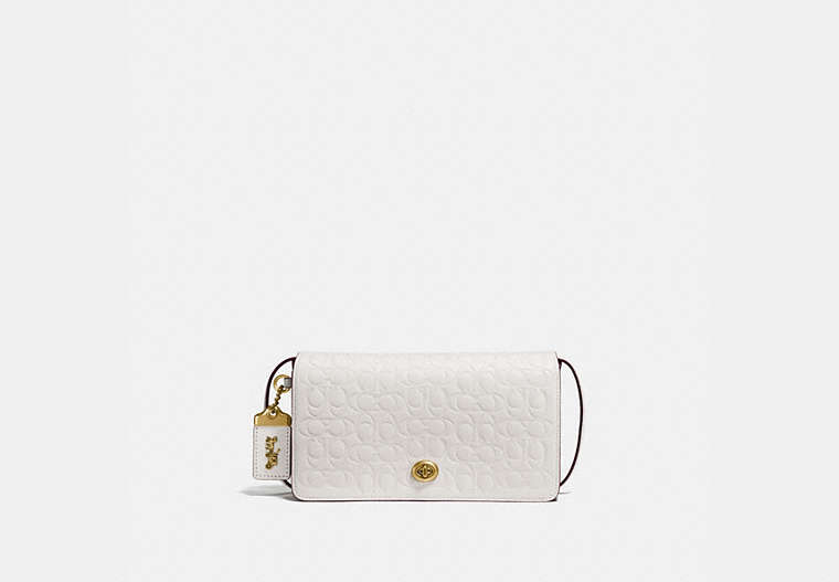 COACH®,DINKY IN SIGNATURE LEATHER,Leather,Mini,Brass/Chalk,Front View