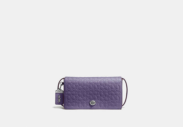 COACH®,DINKY IN SIGNATURE LEATHER,Leather,Mini,Silver/Dusty Lavender,Front View