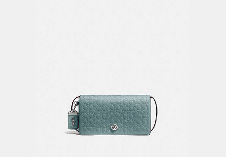 COACH®,DINKY IN SIGNATURE LEATHER,Leather,Mini,Silver/Sage,Front View