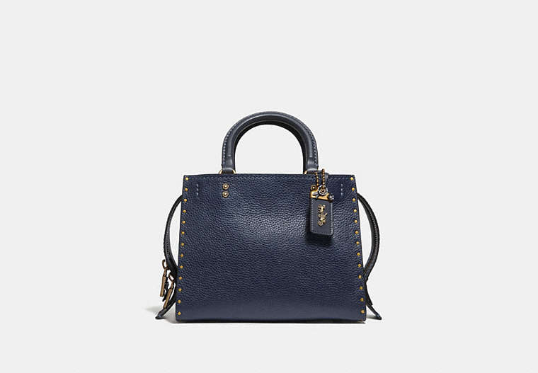 COACH®,ROGUE 25 WITH RIVETS,Leather,Medium,Brass/Midnight Navy,Front View