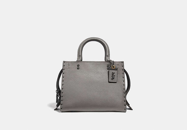 COACH®,ROGUE 25 WITH RIVETS,Leather,Medium,Black Copper/Heather Grey,Front View