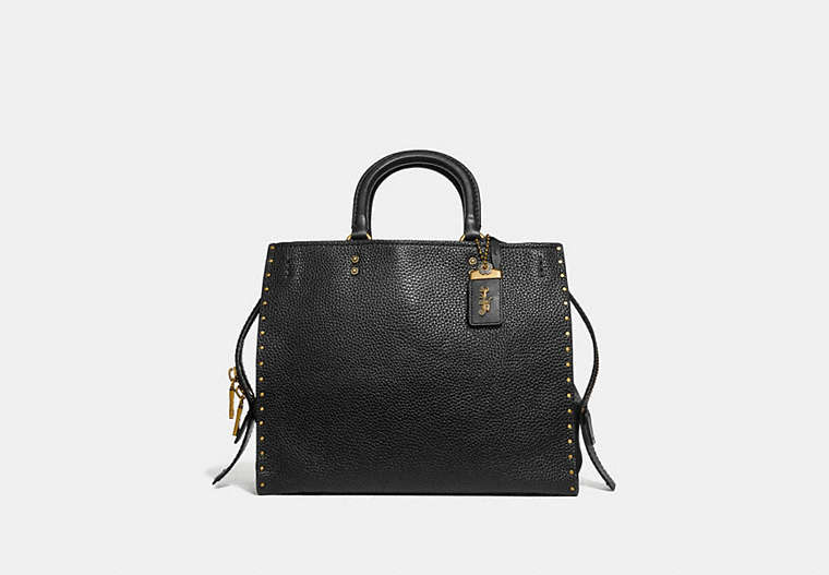 COACH®,ROGUE WITH RIVETS,Leather,Large,Brass/Black,Front View