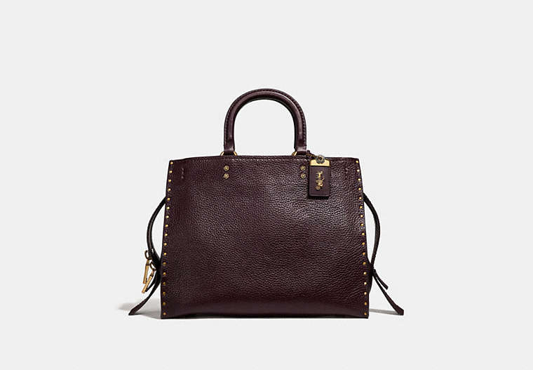 COACH®,ROGUE WITH RIVETS,Leather,Large,Brass/Oxblood,Front View