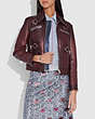 COACH®,BURNISHED LEATHER COAT WITH HARNESS DETAIL,Leather,Brown,Front View