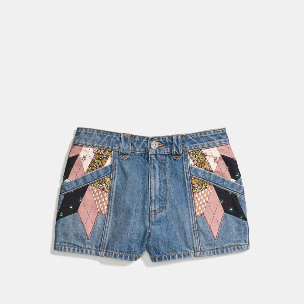 COACH®,Quilted Patchwork Denim Shorts,,Scale View