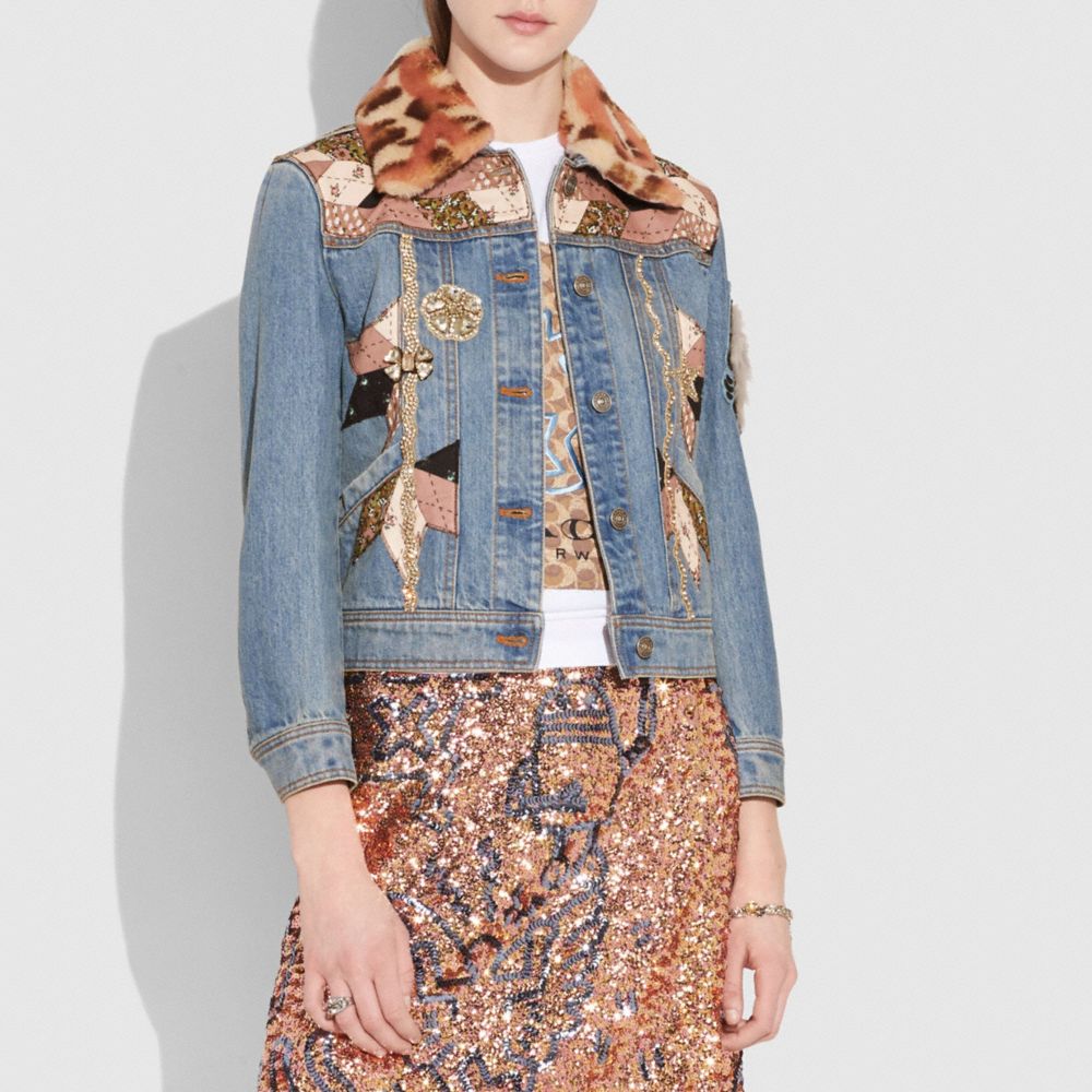 Embellished Quilted Patchwork Denim Jacket