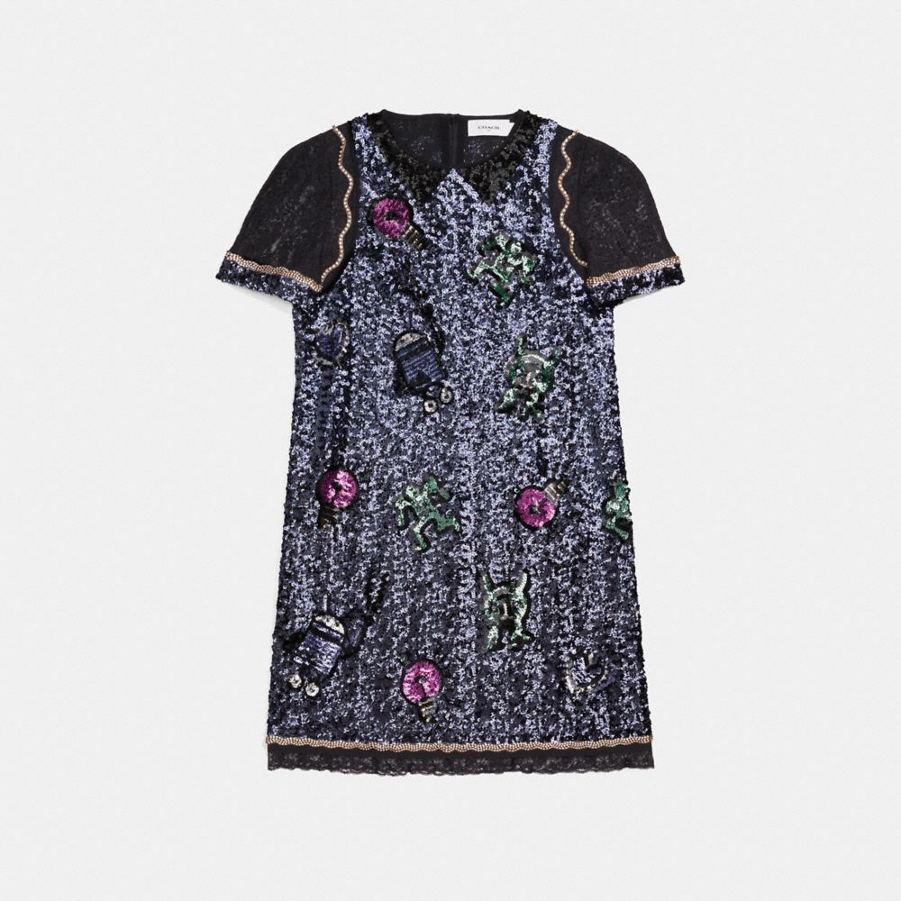 COACH®,COACH X KEITH HARING EMBELLISHED SHIFT DRESS,Mixed Material,Multi,Front View