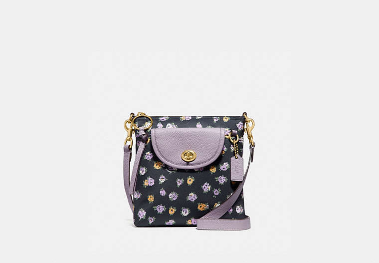 COACH®,CARGO CROSSBODY WITH VINTAGE ROSE PRINT,n/a,Small,Brass/Midnight Navy,Front View