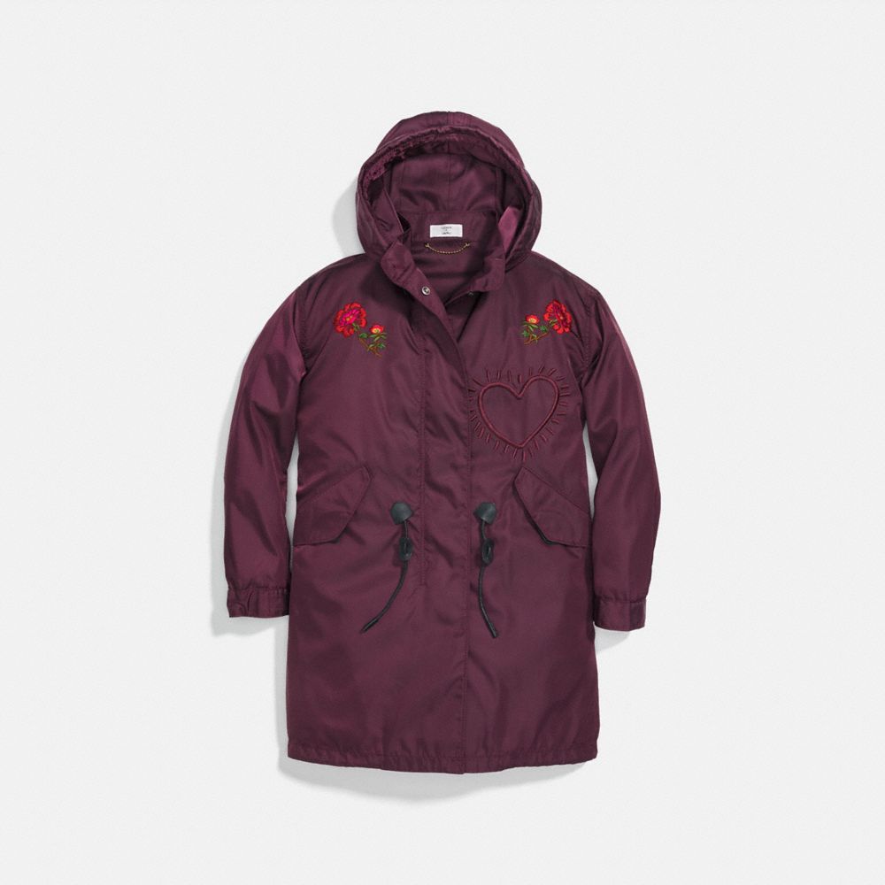 COACH®,COACH X KEITH HARING PARKA,cotton,Maroon,Front View