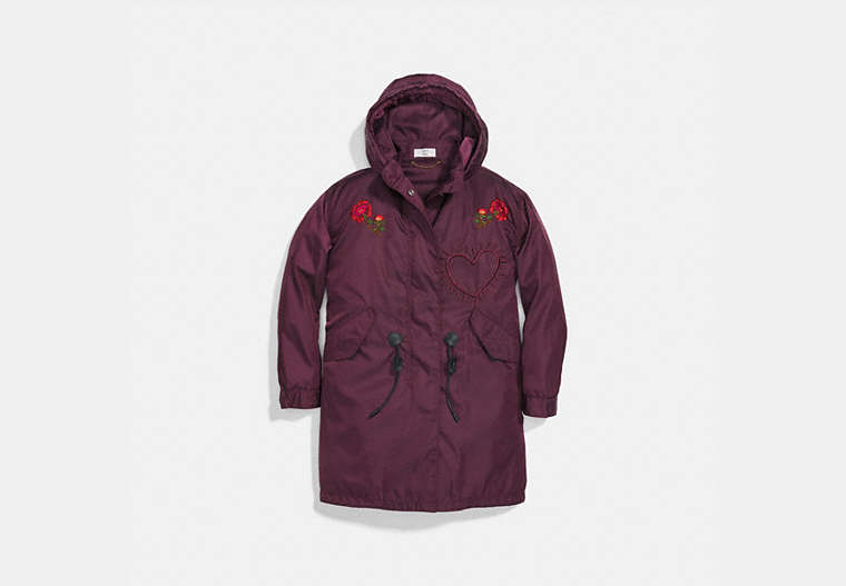 COACH®,COACH X KEITH HARING PARKA,cotton,Maroon,Front View