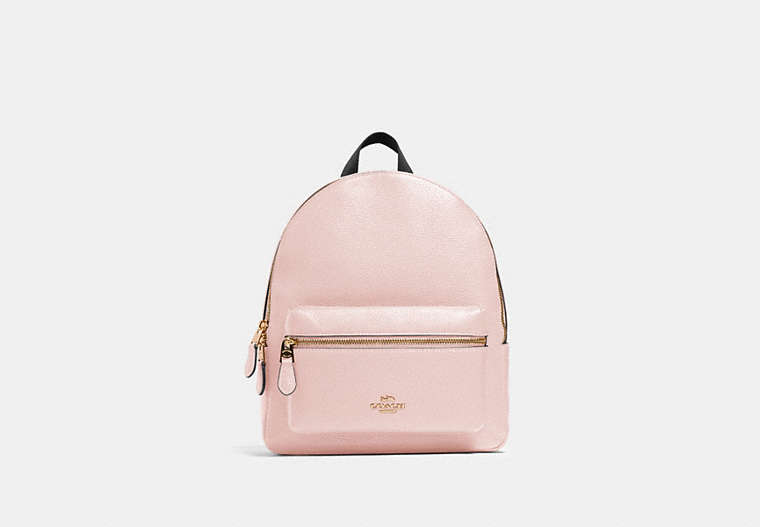COACH®,MEDIUM CHARLIE BACKPACK,Leather,Medium,Gold/Blossom,Front View