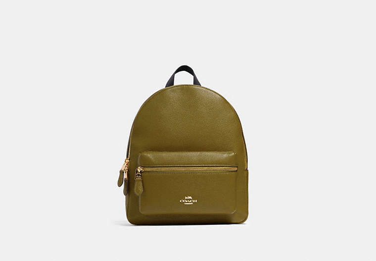 COACH®,MEDIUM CHARLIE BACKPACK,Leather,Medium,Gold/Citron,Front View