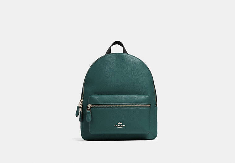 COACH®,MEDIUM CHARLIE BACKPACK,Leather,Medium,Silver/Dark Turquoise,Front View