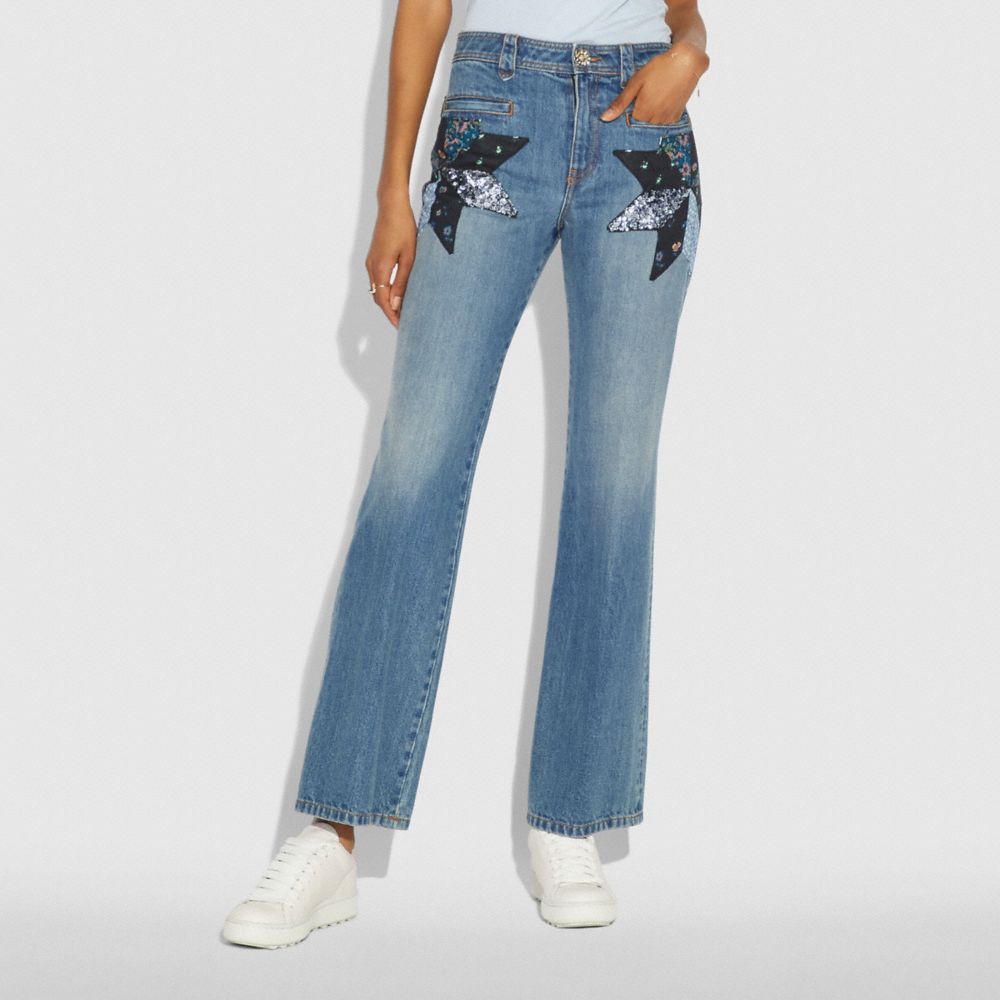Quilted Patchwork Denim Pants