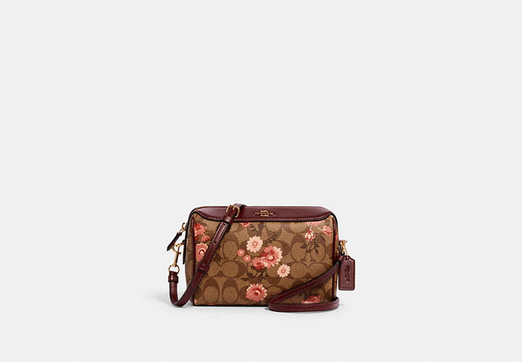 COACH®,BENNETT CROSSBODY IN SIGNATURE CANVAS WITH PRAIRIE DAISY CLUSTER PRINT,pvc,Gold/Khaki Coral Multi,Front View