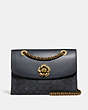 COACH®,PARKER IN COLORBLOCK SIGNATURE CANVAS,pvc,Medium,Brass/Charcoal/Midnight Navy,Front View