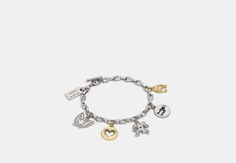 COACH®,COACH X KEITH HARING CHARM BRACELET,Metal,Gold/Silver,Front View