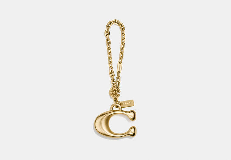 COACH®,SIGNATURE BAG CHARM,Metal,Gold/Gold,Front View