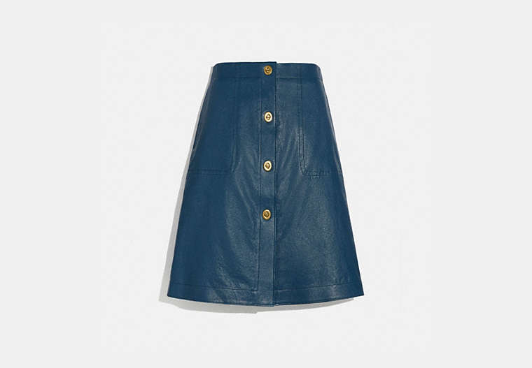 COACH®,LEATHER SKIRT WITH TURNLOCKS,Leather,ALMOST NAVY,Front View