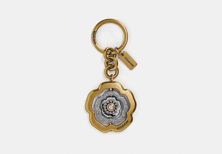 COACH®,SPINNING TEA ROSE BAG CHARM,resin,Light Gold/SILVER,Front View
