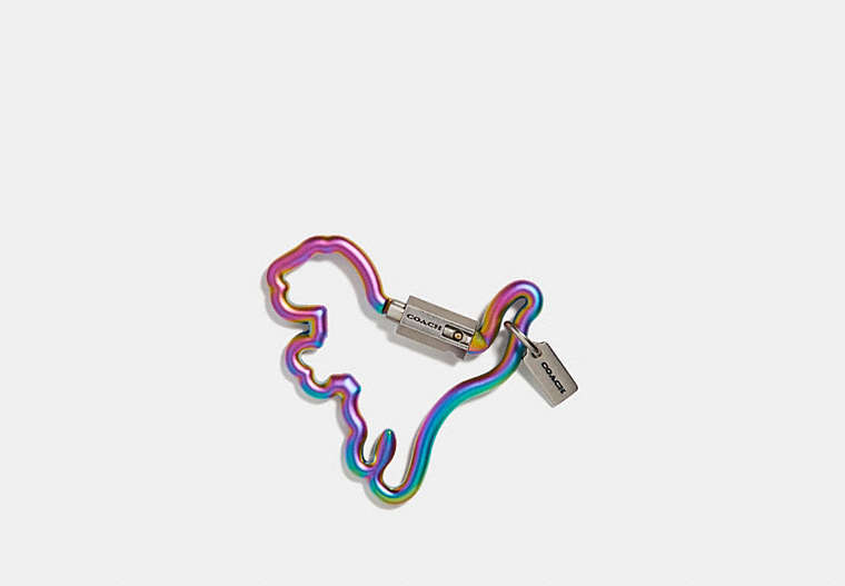 COACH®,REXY CARABINER,mixedmaterial,Oilslick/Silver,Front View