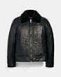 COACH®,LEATHER AVIATOR JACKET WITH SHEARLING COLLAR,Black,Front View