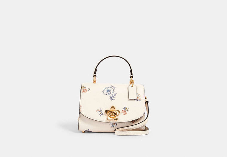 COACH®,MICRO TILLY TOP HANDLE WITH DANDELION FLORAL PRINT,Leather,Gold/Chalk/ Blue Multi,Front View
