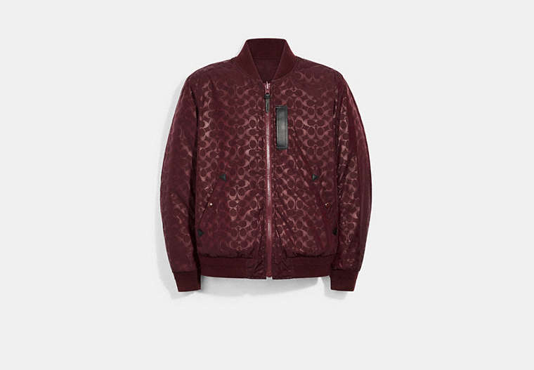 COACH®,REVERSIBLE SIGNATURE MA-1 JACKET,n/a,Maroon,Front View