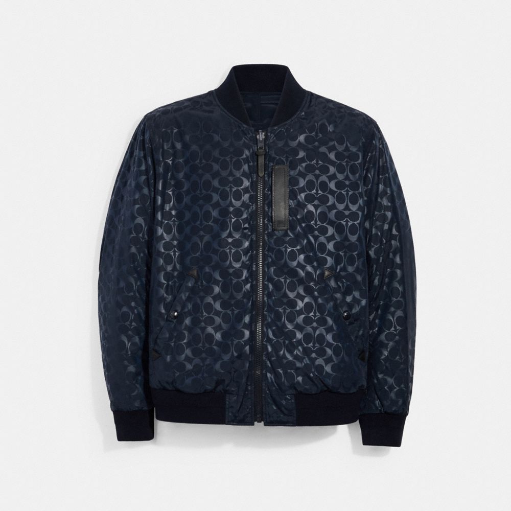 COACH®,REVERSIBLE SIGNATURE MA-1 JACKET,NAVY,Front View