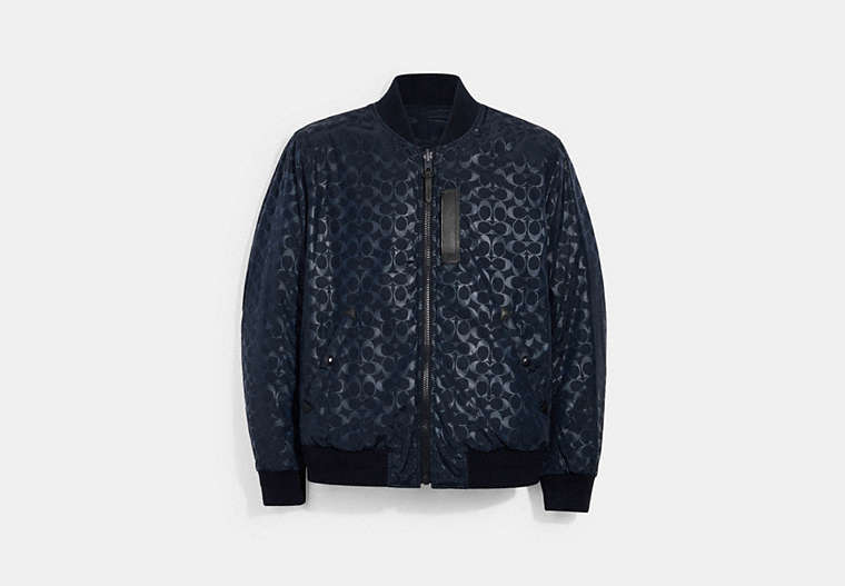 COACH®,REVERSIBLE SIGNATURE MA-1 JACKET,NAVY,Front View image number 0