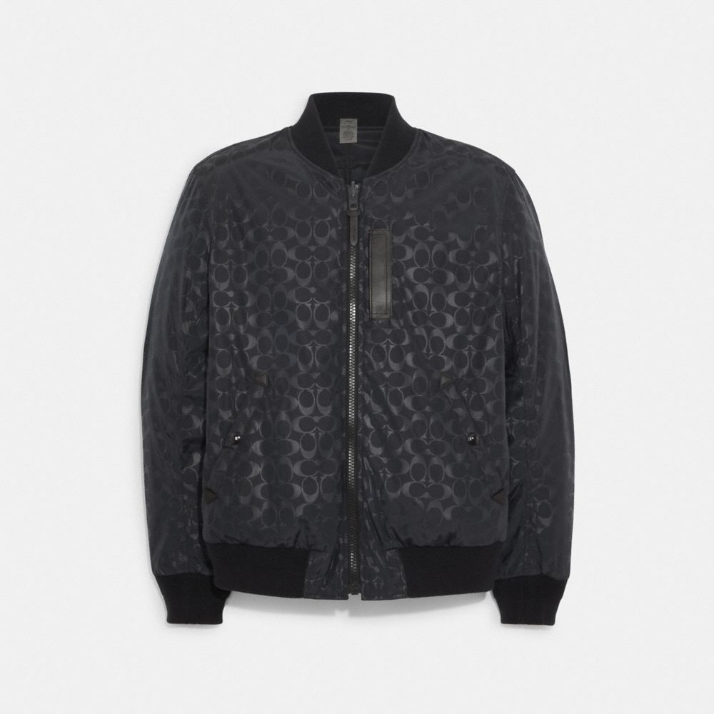 COACH®,REVERSIBLE SIGNATURE MA-1 JACKET,Navy/Charcoal,Front View