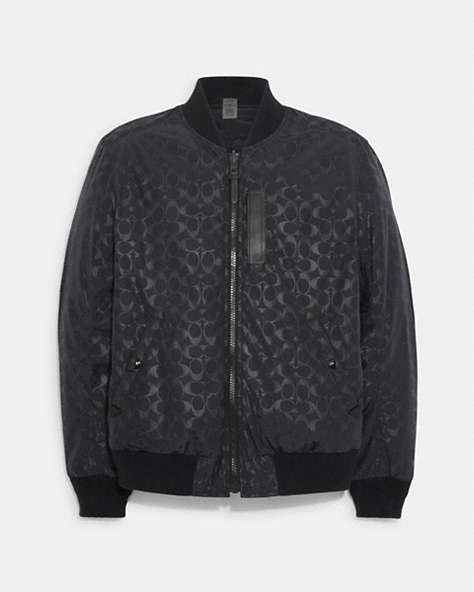 COACH®,REVERSIBLE SIGNATURE MA-1 JACKET,n/a,Navy/Charcoal,Front View