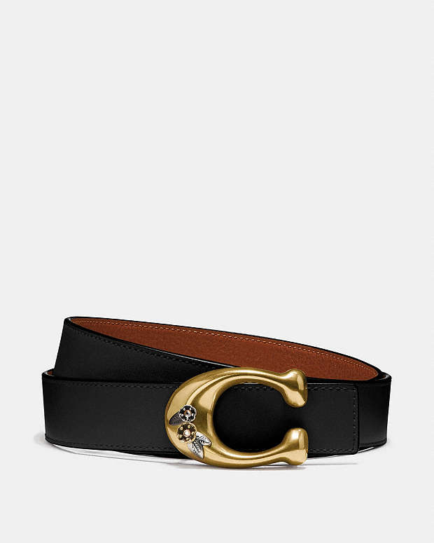 COACH® Outlet | Tea Rose Signature Buckle Reversible Belt, 32 Mm COACH® Outlet | Tea Rose Signature Buckle Reversible Belt, 32 Mm