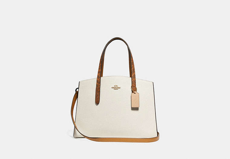 COACH®,CHARLIE CARRYALL WITH COLORBLOCK SNAKESKIN DETAIL,Pebble Leather/Exotic,Light Gold/Chalk Multi,Front View