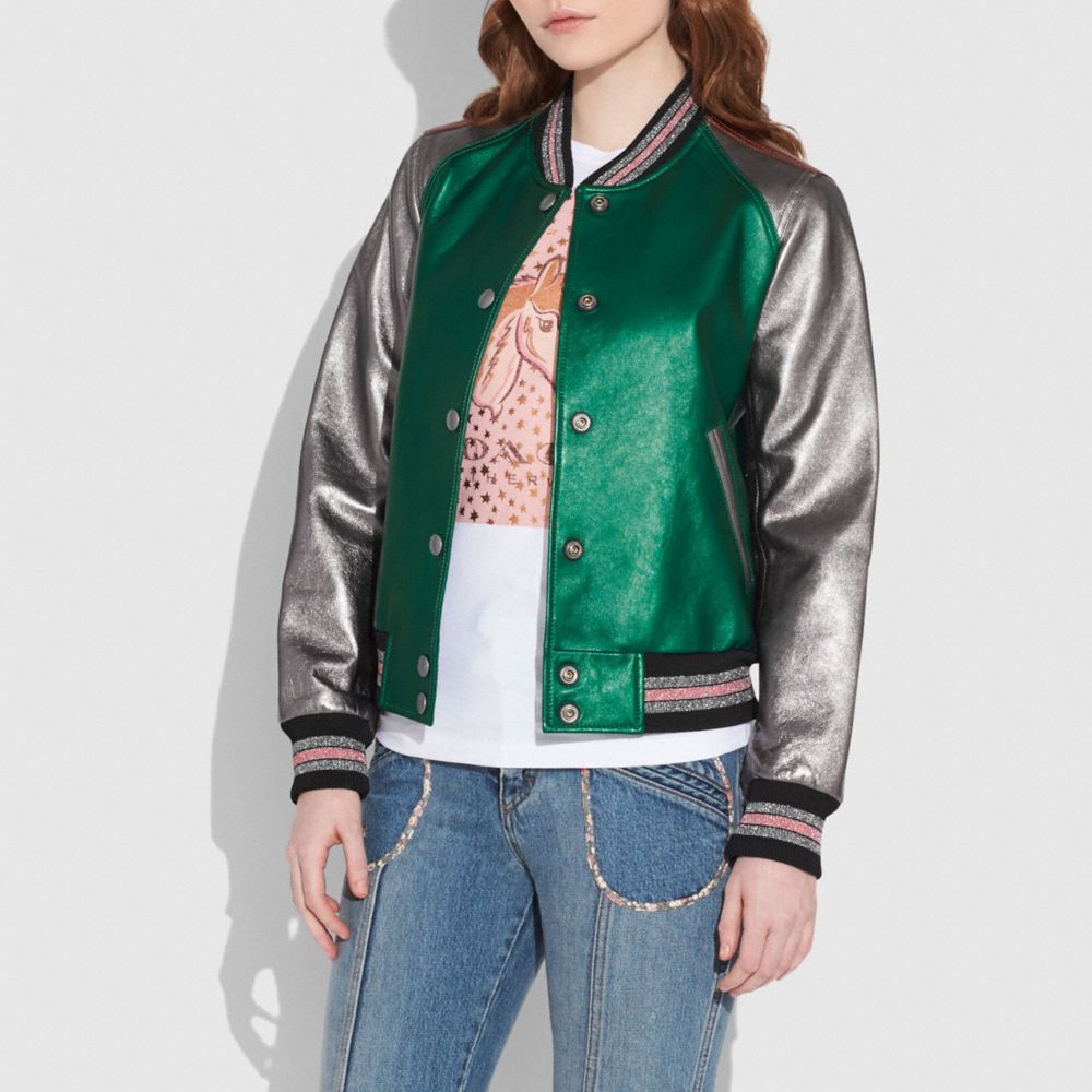 Coach leather cheap varsity jacket