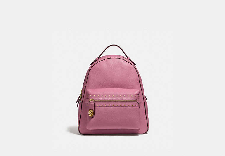 COACH®,CAMPUS BACKPACK WITH RIVETS,Leather,Large,Brass/Rose,Front View